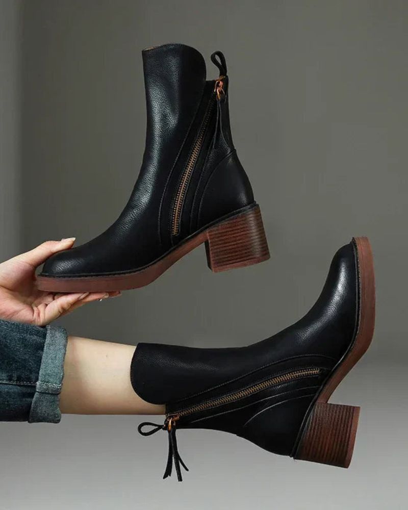 Bottines en cuir à talon moyen