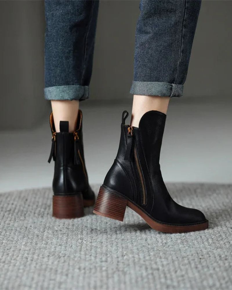 Bottines en cuir à talon moyen