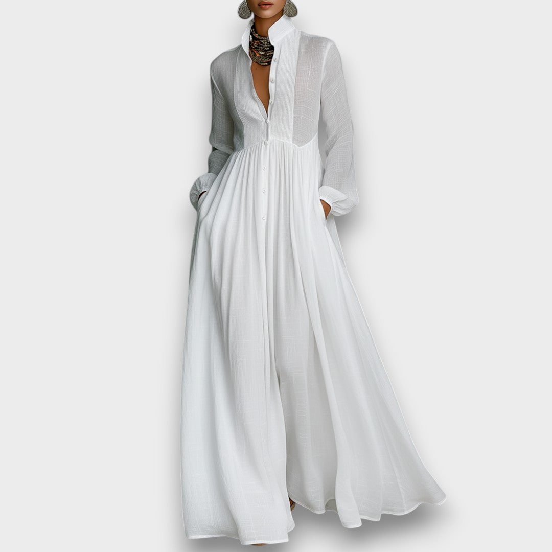 Serena - Robe Maxi avec Boutons Frontaux Fluides