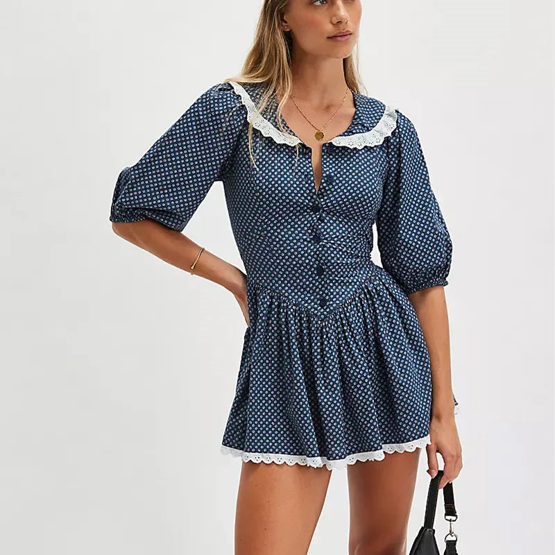 Robe mini Ellen à col en dentelle