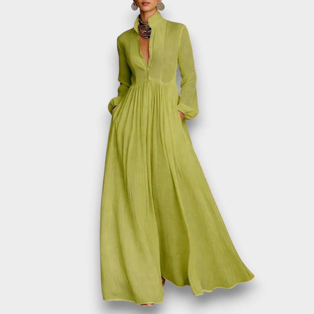 Serena - Robe Maxi avec Boutons Frontaux Fluides