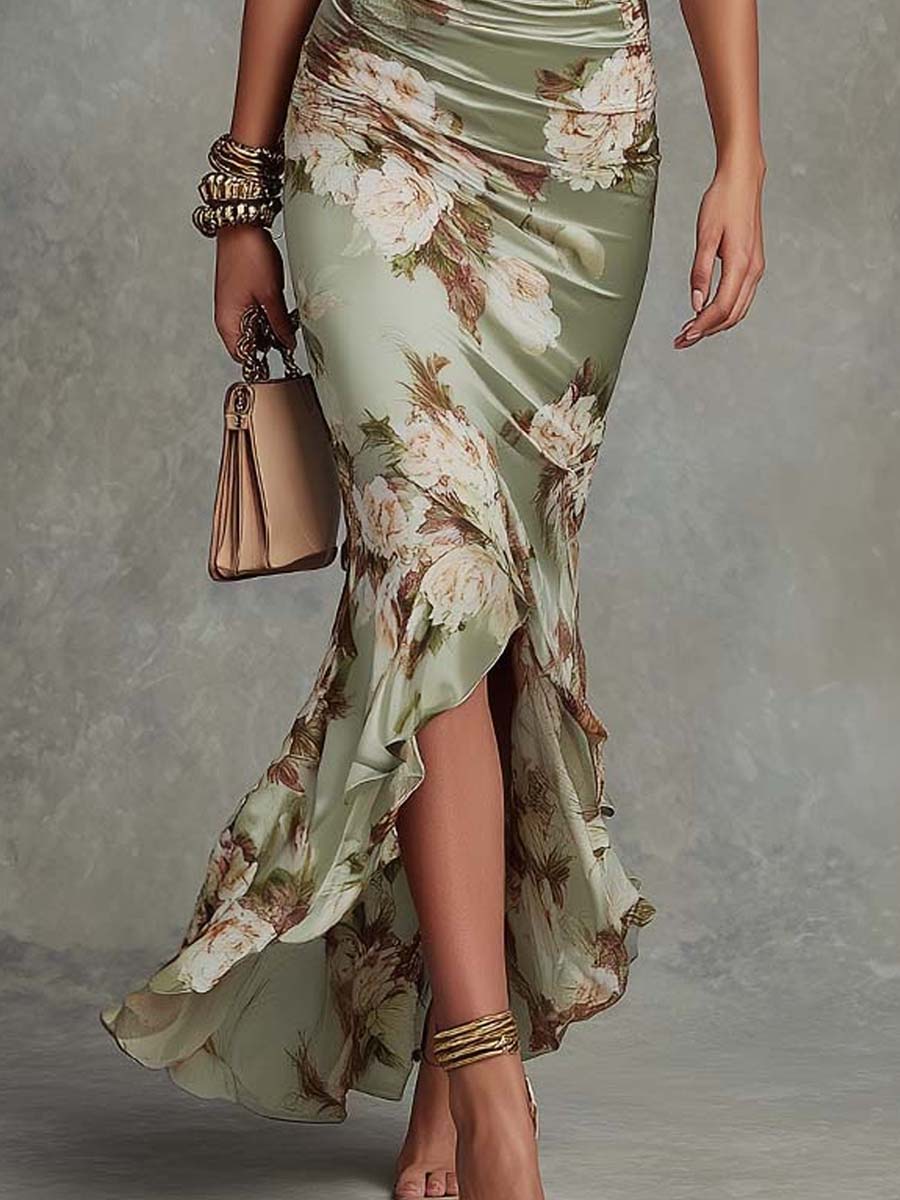 Robe Élise en satin imprimé fleuri